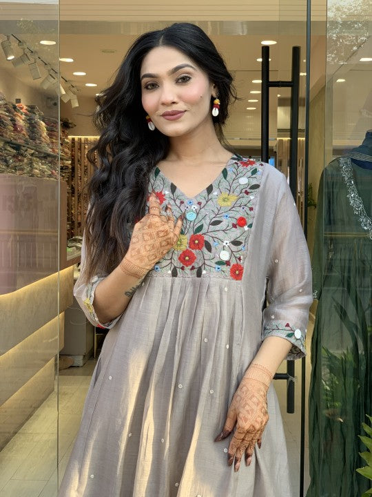 Greyish Embroidery Dress