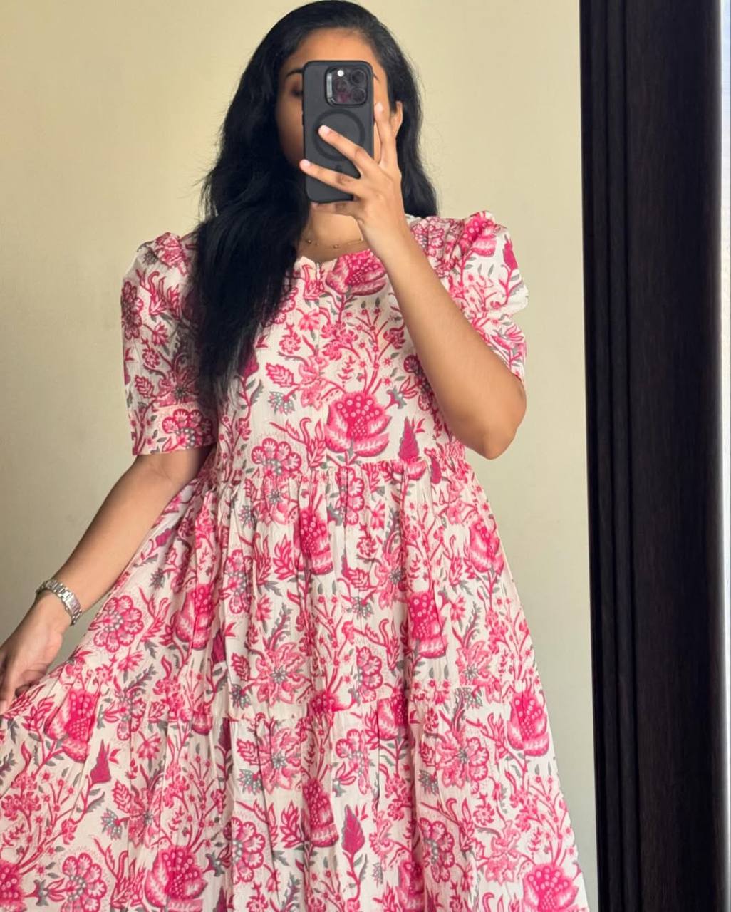 PInk Floral Printed Cotton Dress