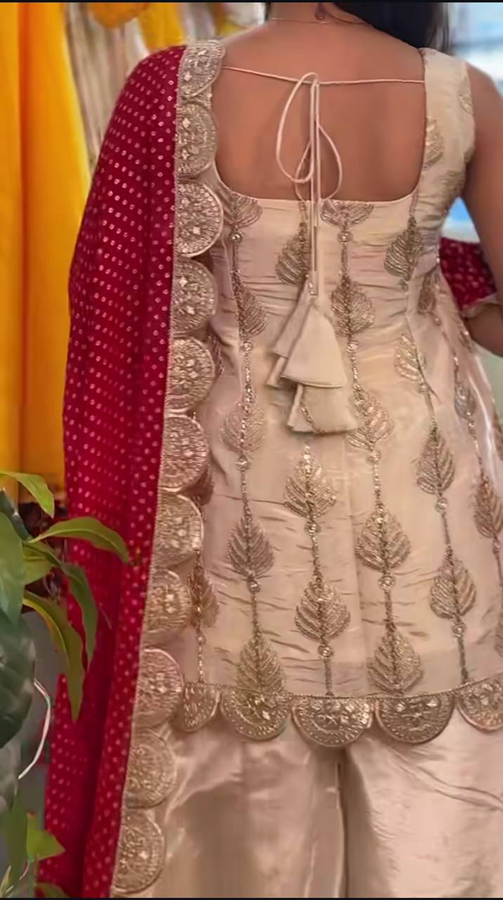 Heavy Tedy Crush And Embroidery 3 piece Sharara Suit Set
