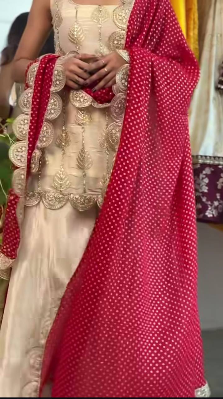 Heavy Tedy Crush And Embroidery 3 piece Sharara Suit Set