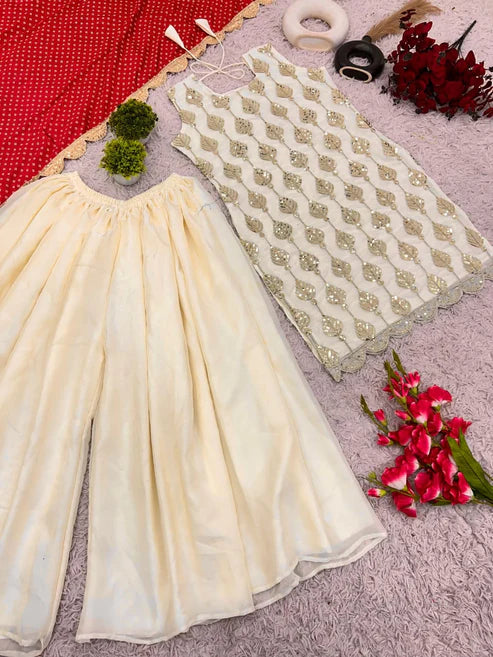 Heavy Tedy Crush And Embroidery 3 piece Sharara Suit Set