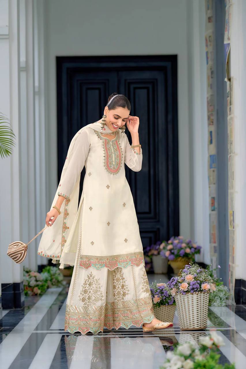 Black Embroderied Full Work gharara Suit Set(Free size)