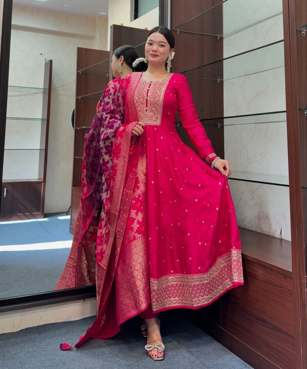 Anarkali Flared Kurti Pant Dupatta Set