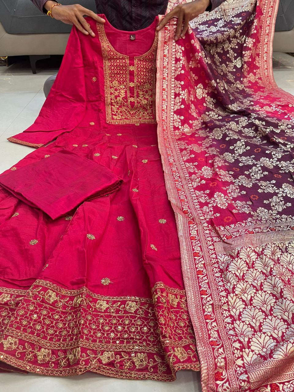Anarkali Flared Kurti Pant Dupatta Set