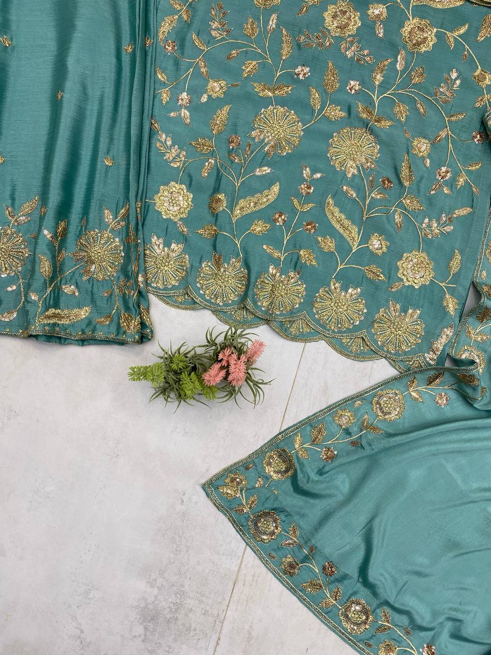 Sophisticated Silk Satin Kurta Plazzo Dupatta Set