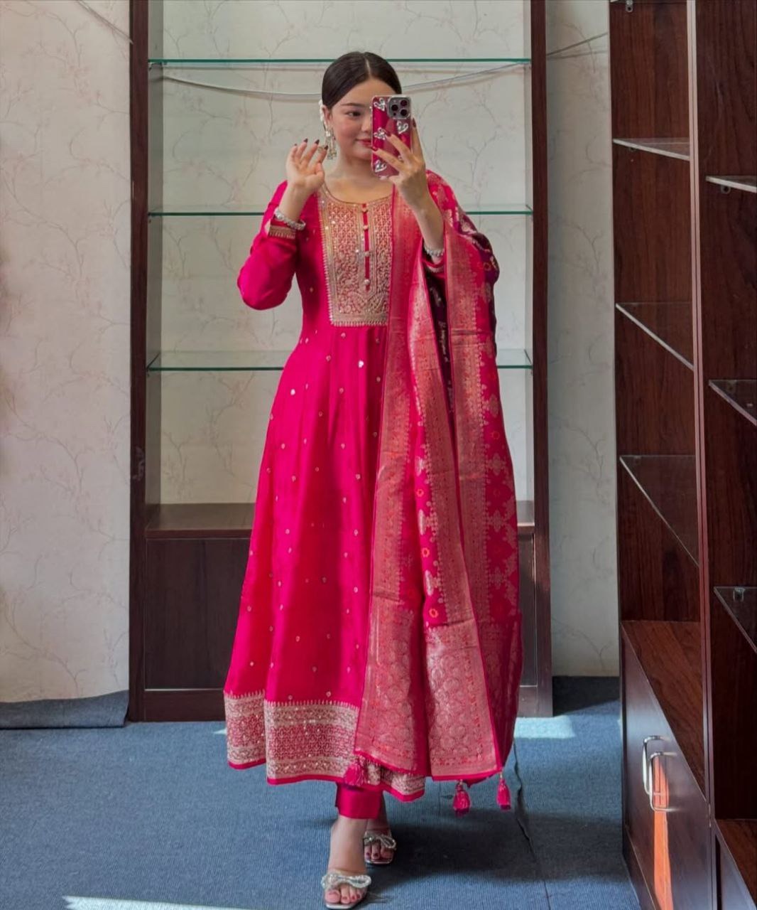 Anarkali Flared Kurti Pant Dupatta Set