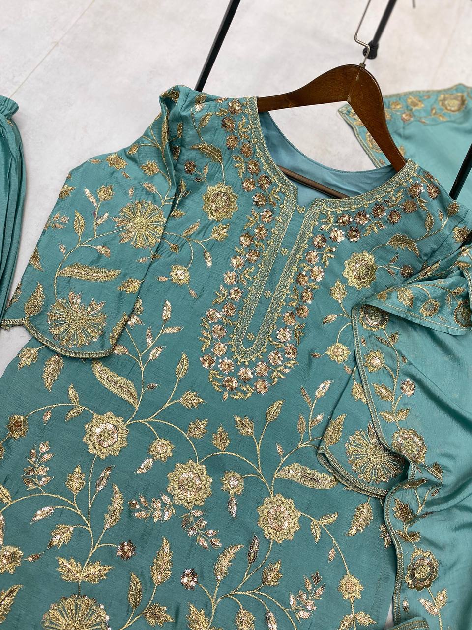 Sophisticated Silk Satin Kurta Plazzo Dupatta Set