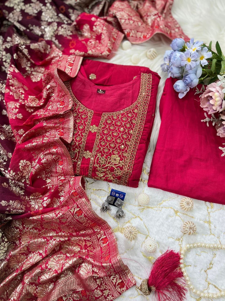 Anarkali Flared Kurti Pant Dupatta Set