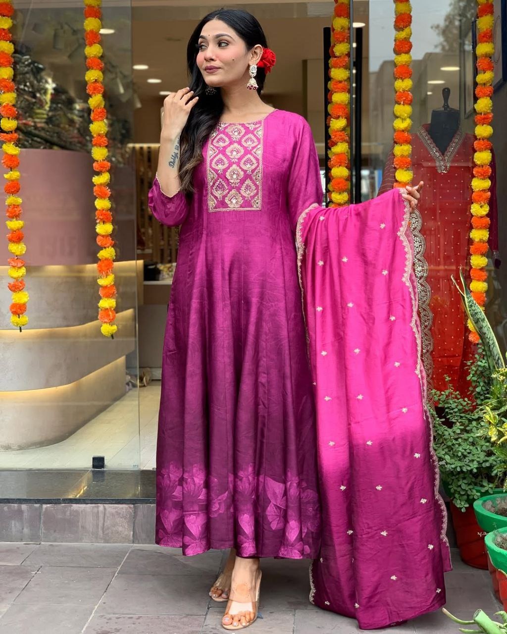 WOMEN EMBROIDERED PURPLE SUIT SET