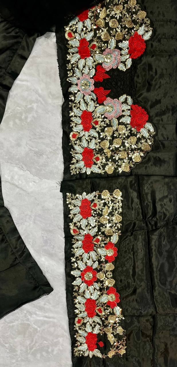 EEIRE BLACK LEHENGA WITH FLOWER EMBROIDERY