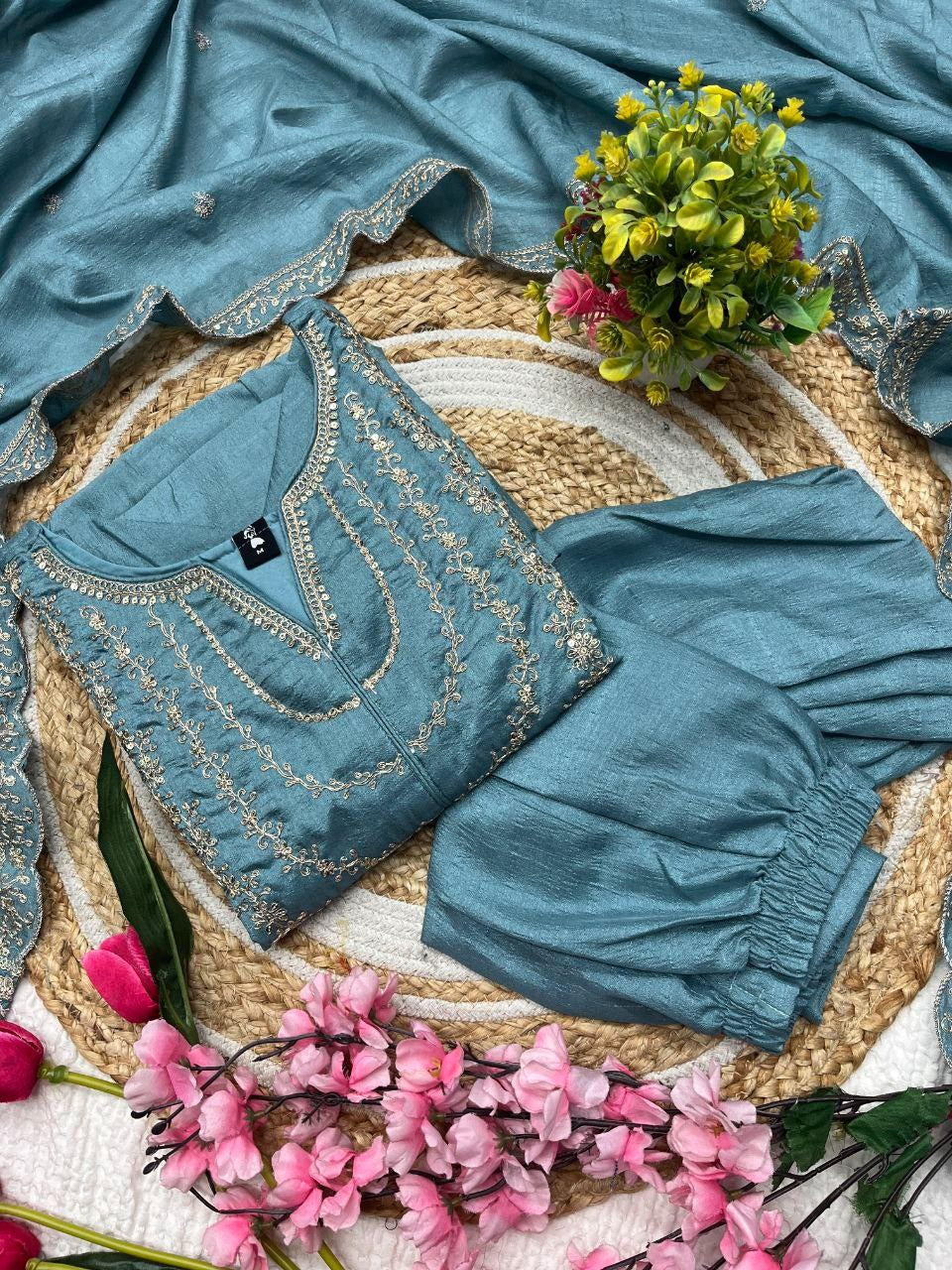 Embroidered Vichitra Couture