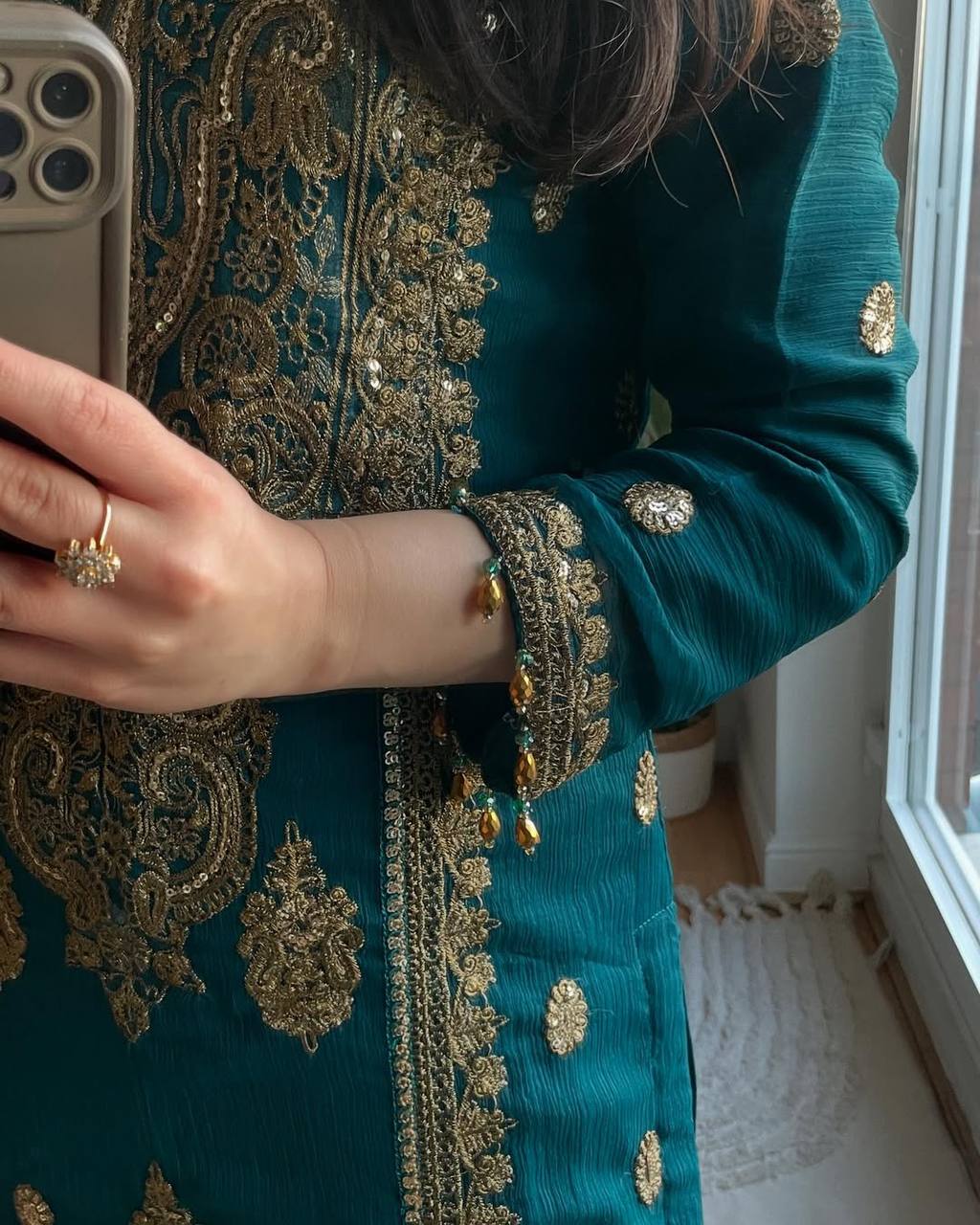 Teal Dream Meets Royal Gold Embroidery Suit Set
