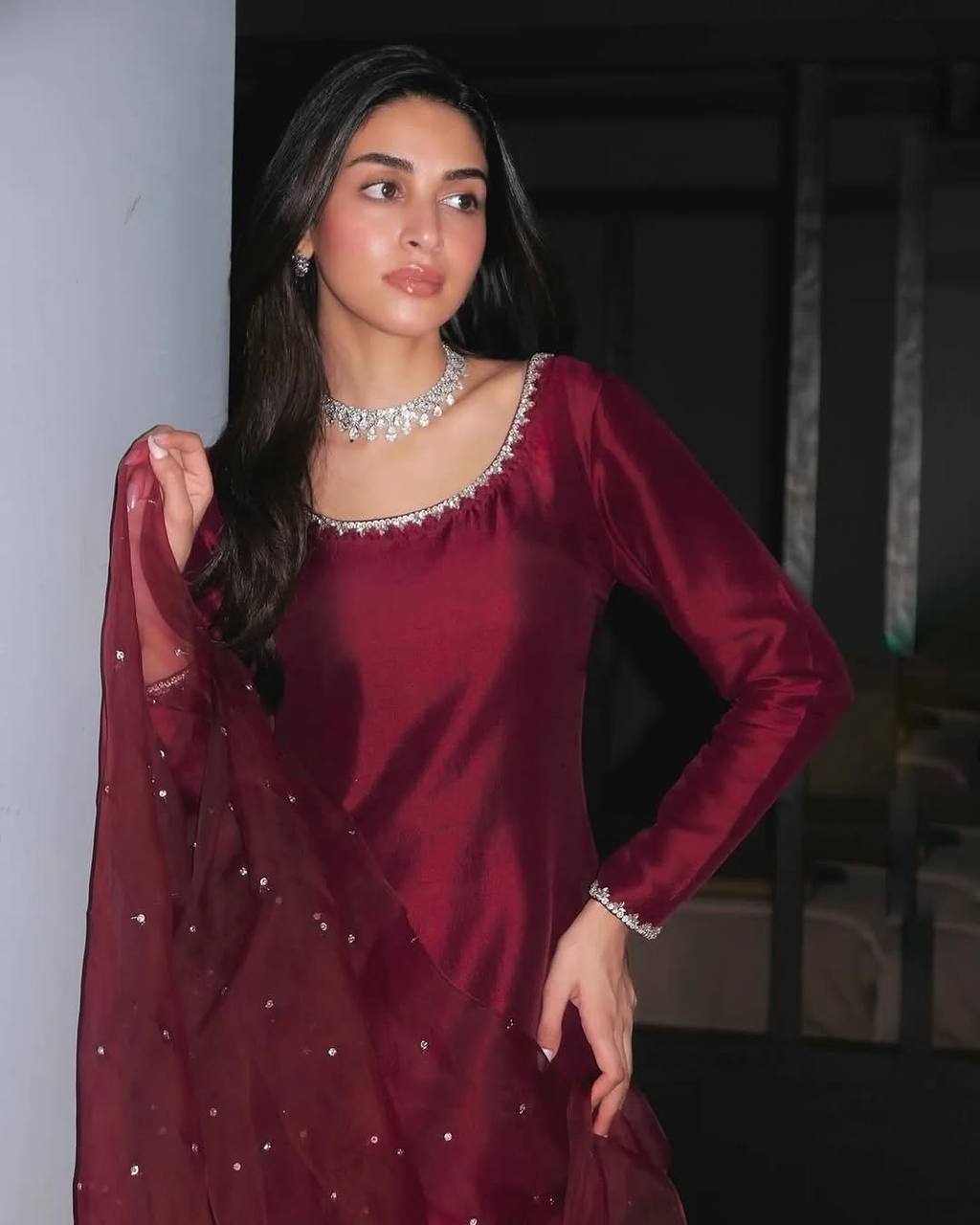 Maroon Aurora Silk Embroidered Ensemble