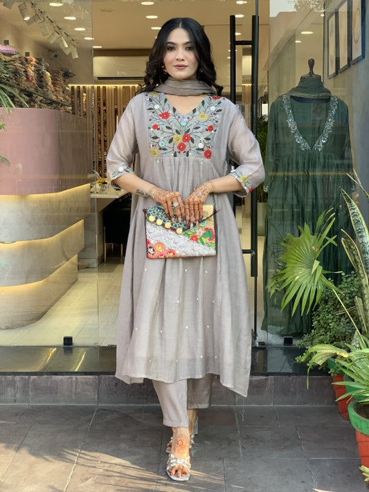 Greyish Embroidery Dress