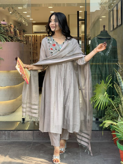 Greyish Embroidery Dress