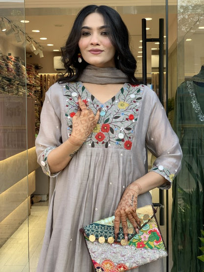 Greyish Embroidery Dress