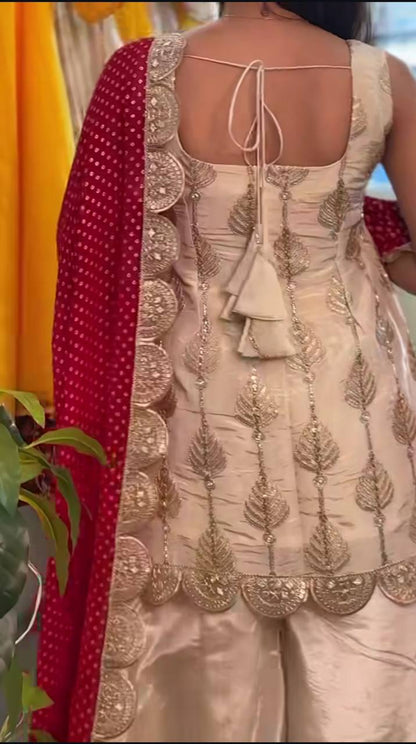Heavy Tedy Crush And Embroidery 3 piece Sharara Suit Set