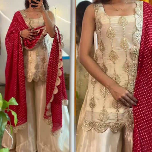 Heavy Tedy Crush And Embroidery 3 piece Sharara Suit Set