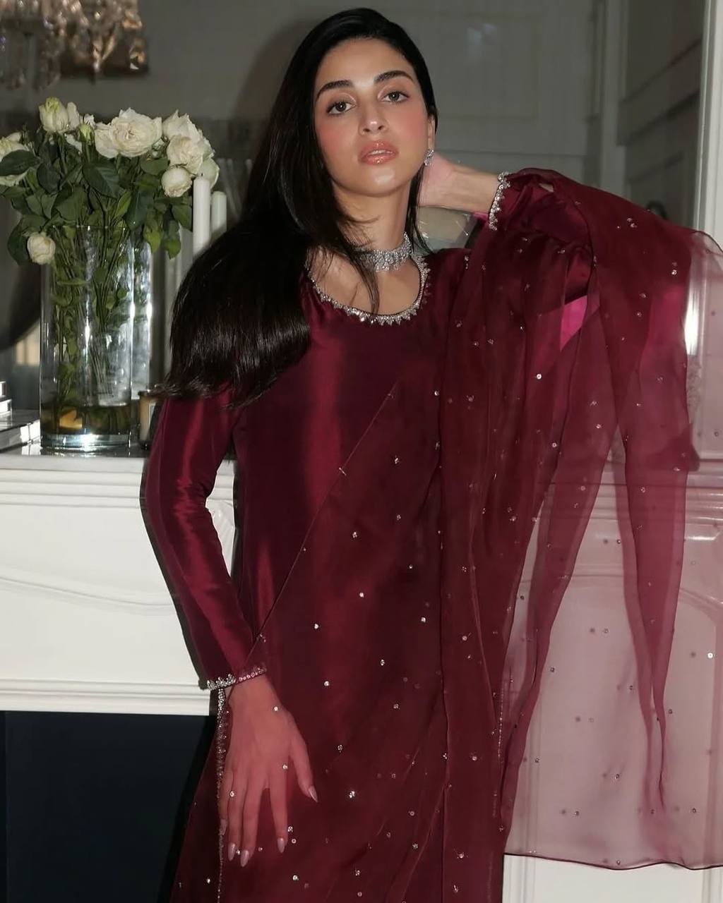 Maroon Aurora Silk Embroidered Ensemble