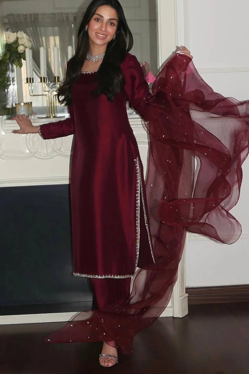 Maroon Aurora Silk Embroidered Ensemble