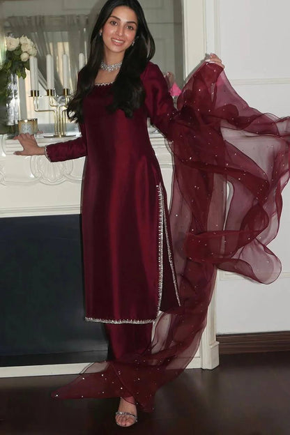 Maroon Aurora Silk Embroidered Ensemble