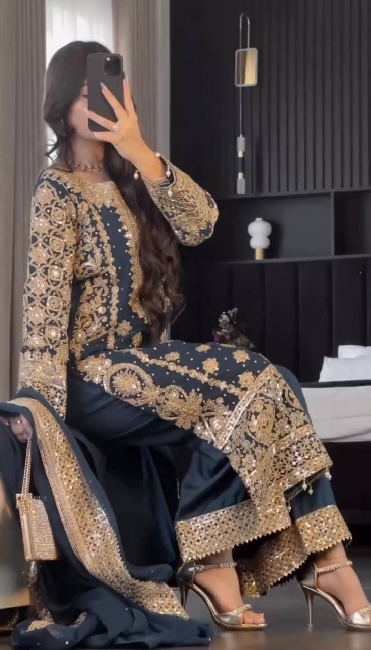 Elegant Faux Georgette Embroidered Suit Set – Ready to Wear