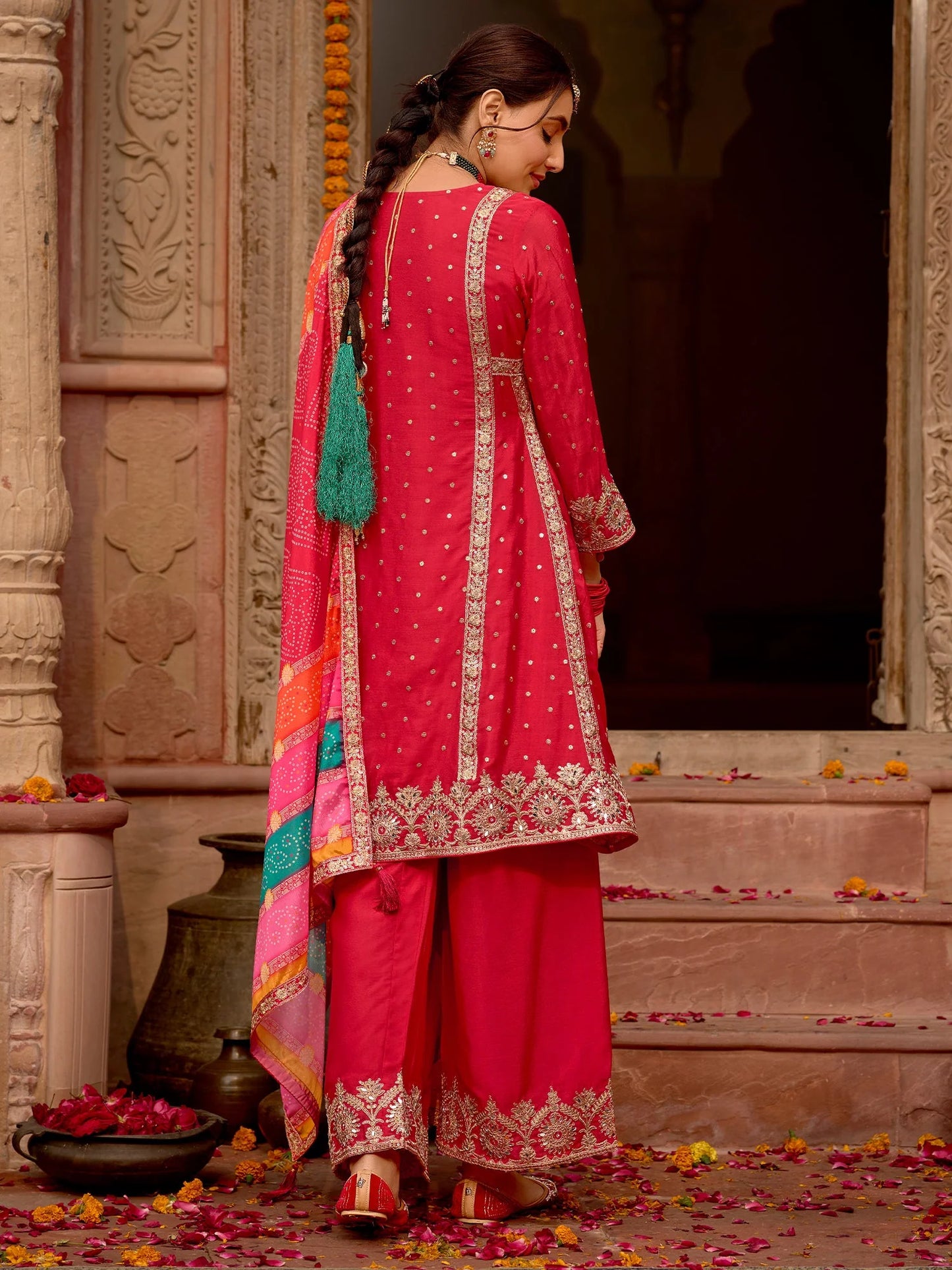 A-Line Kurta Palazzos With Dupatta Set