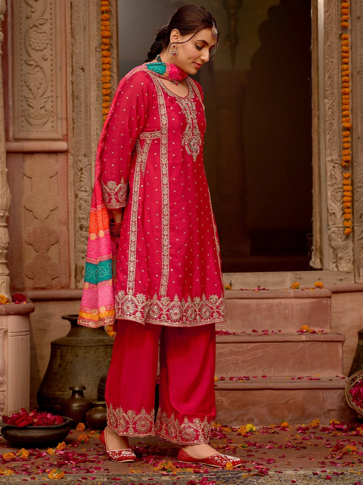 A-Line Kurta Palazzos With Dupatta Set