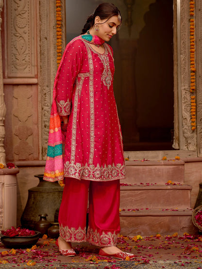 A-Line Kurta Palazzos With Dupatta Set