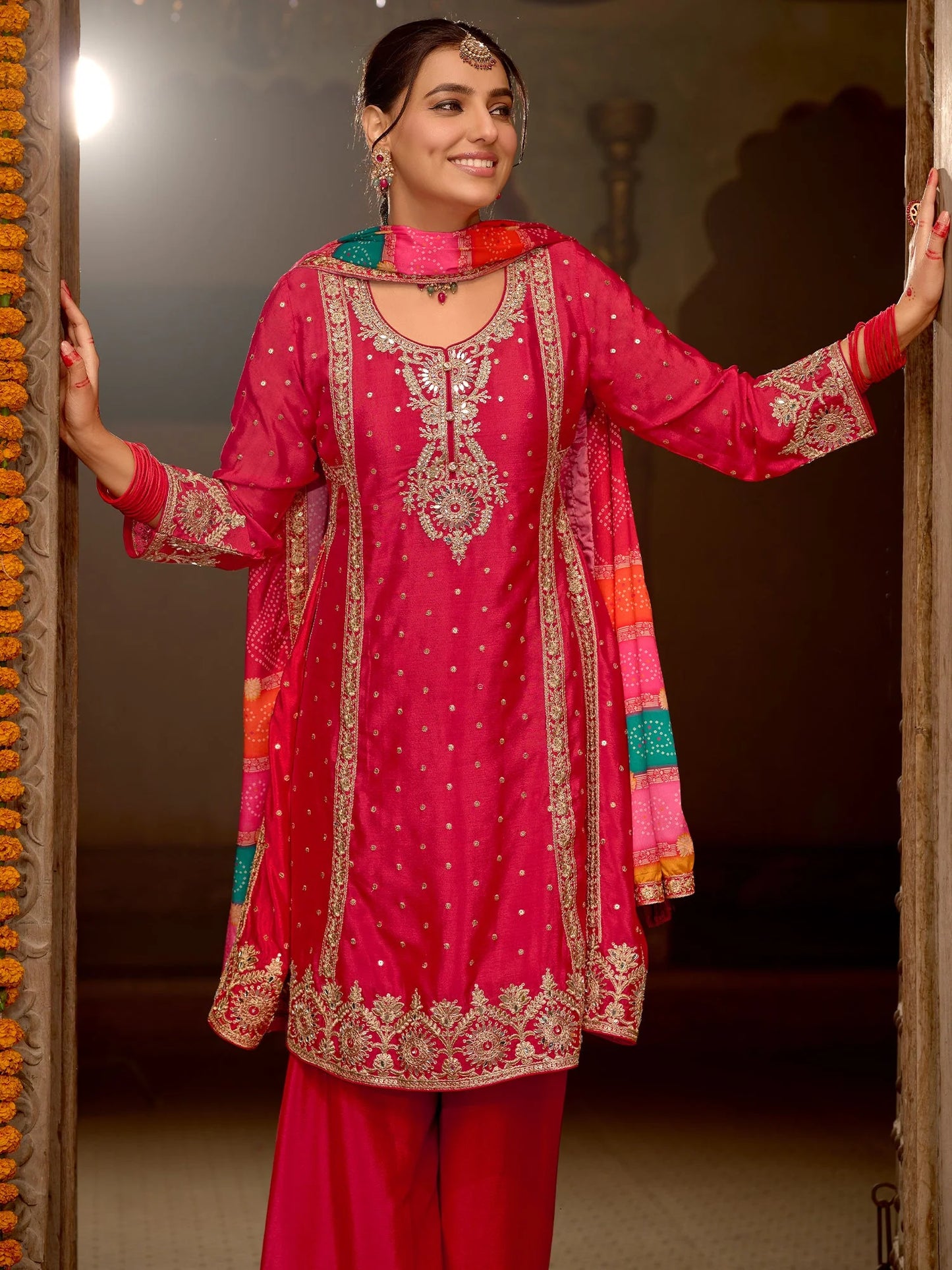 A-Line Kurta Palazzos With Dupatta Set