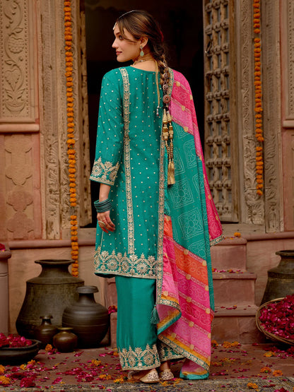 A-Line Kurta Palazzos With Dupatta Set