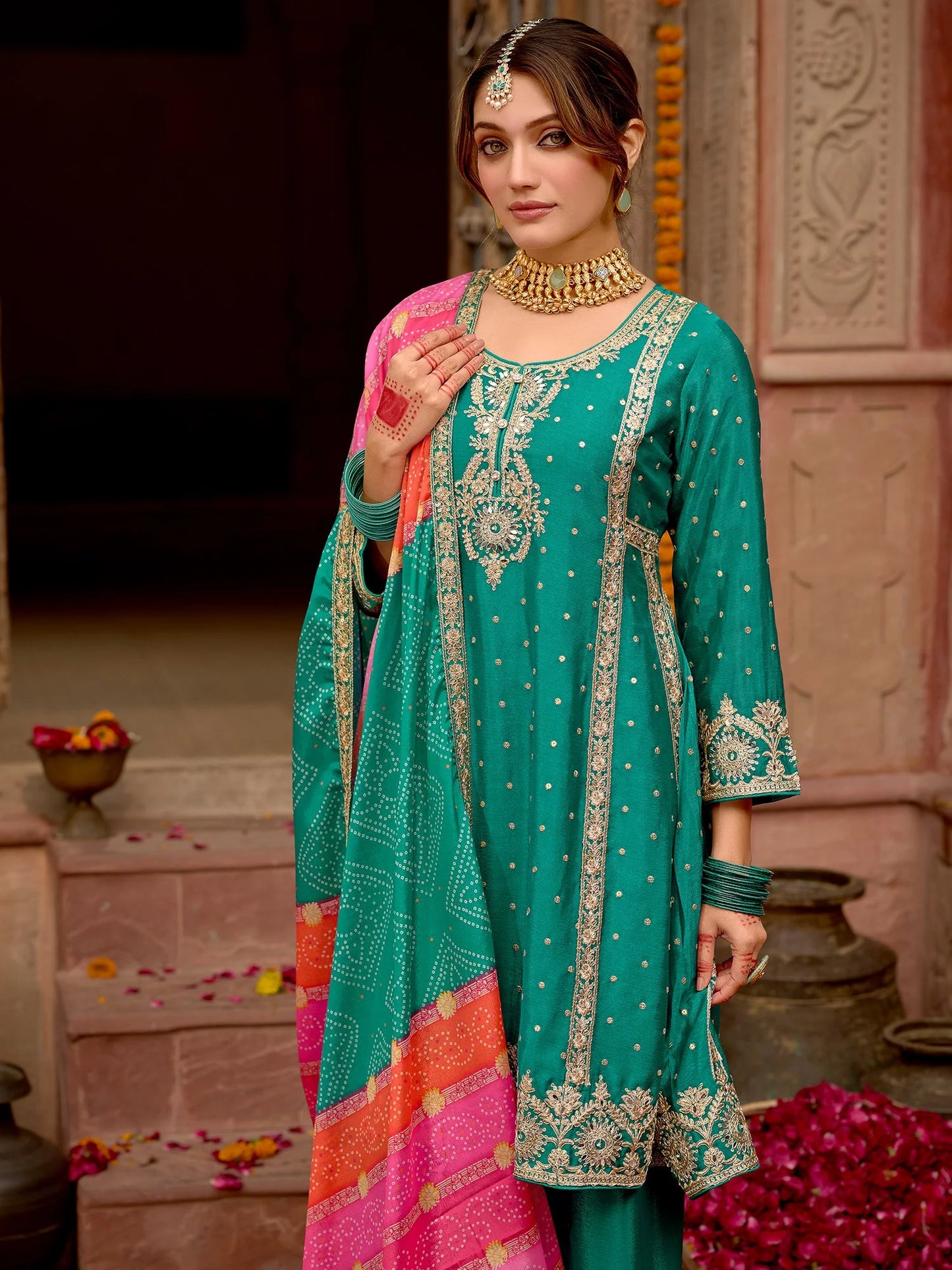 A-Line Kurta Palazzos With Dupatta Set