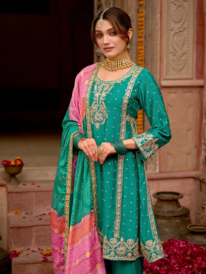 A-Line Kurta Palazzos With Dupatta Set