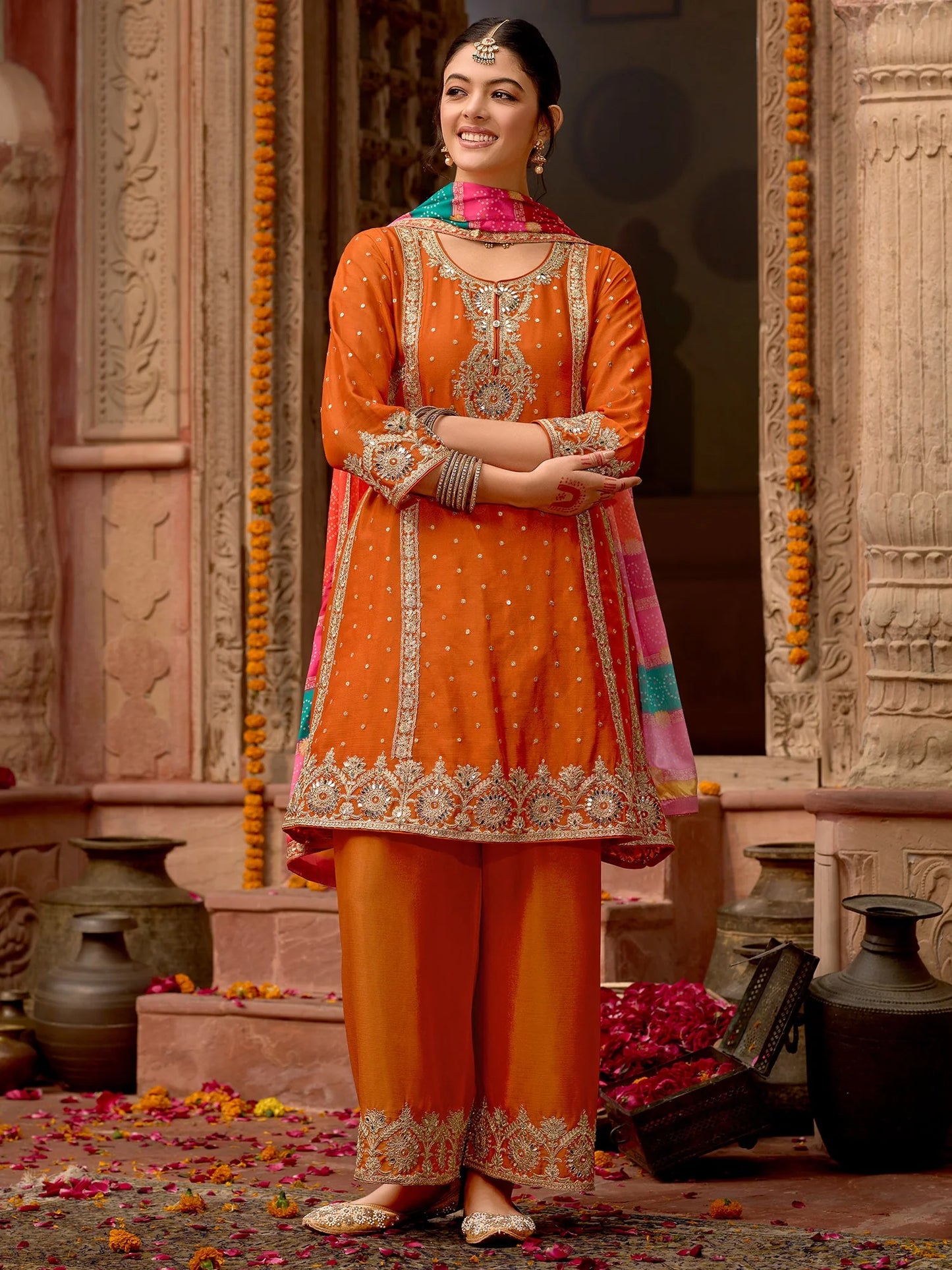 A-Line Kurta Palazzos With Dupatta Set
