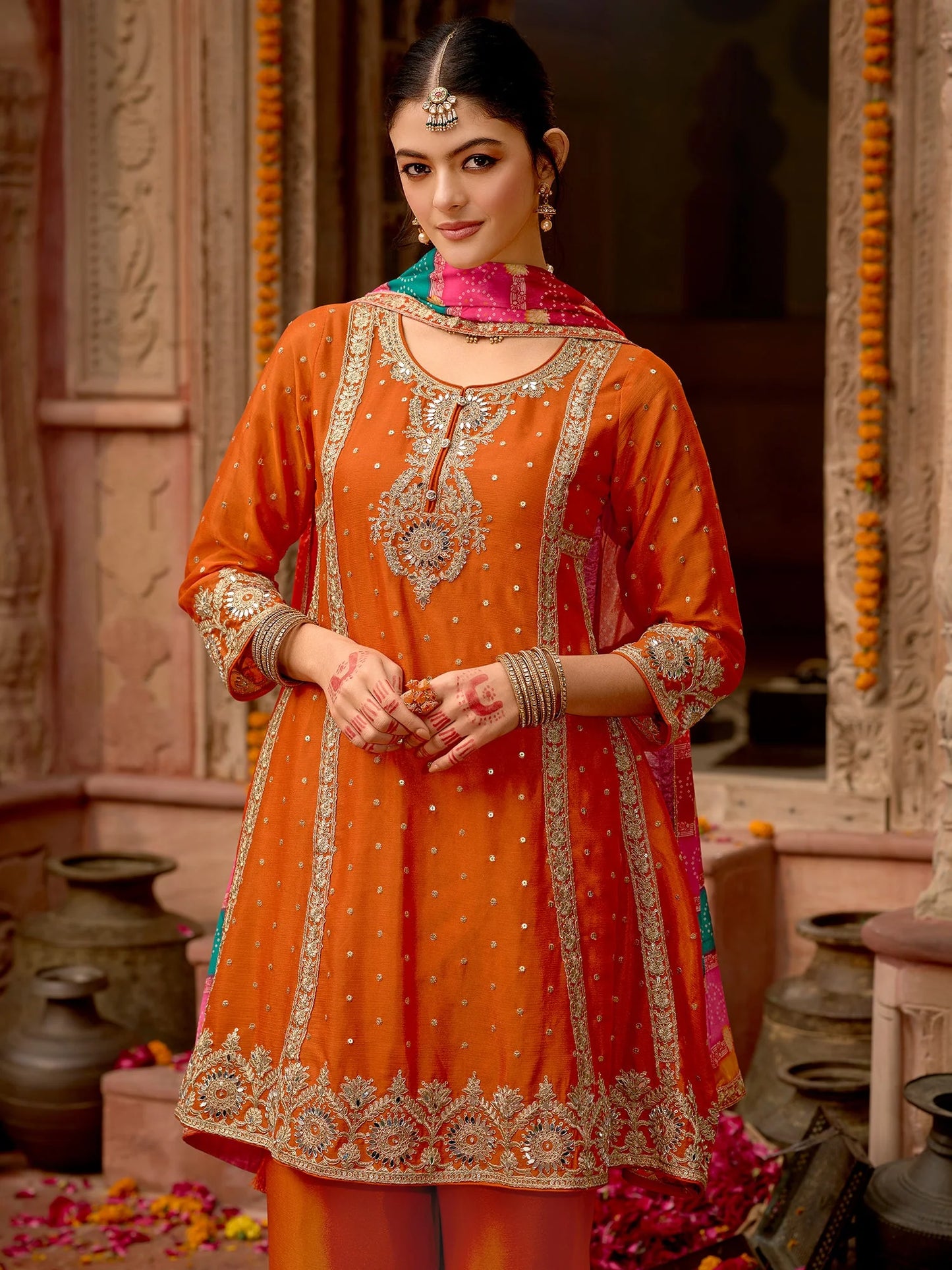 A-Line Kurta Palazzos With Dupatta Set