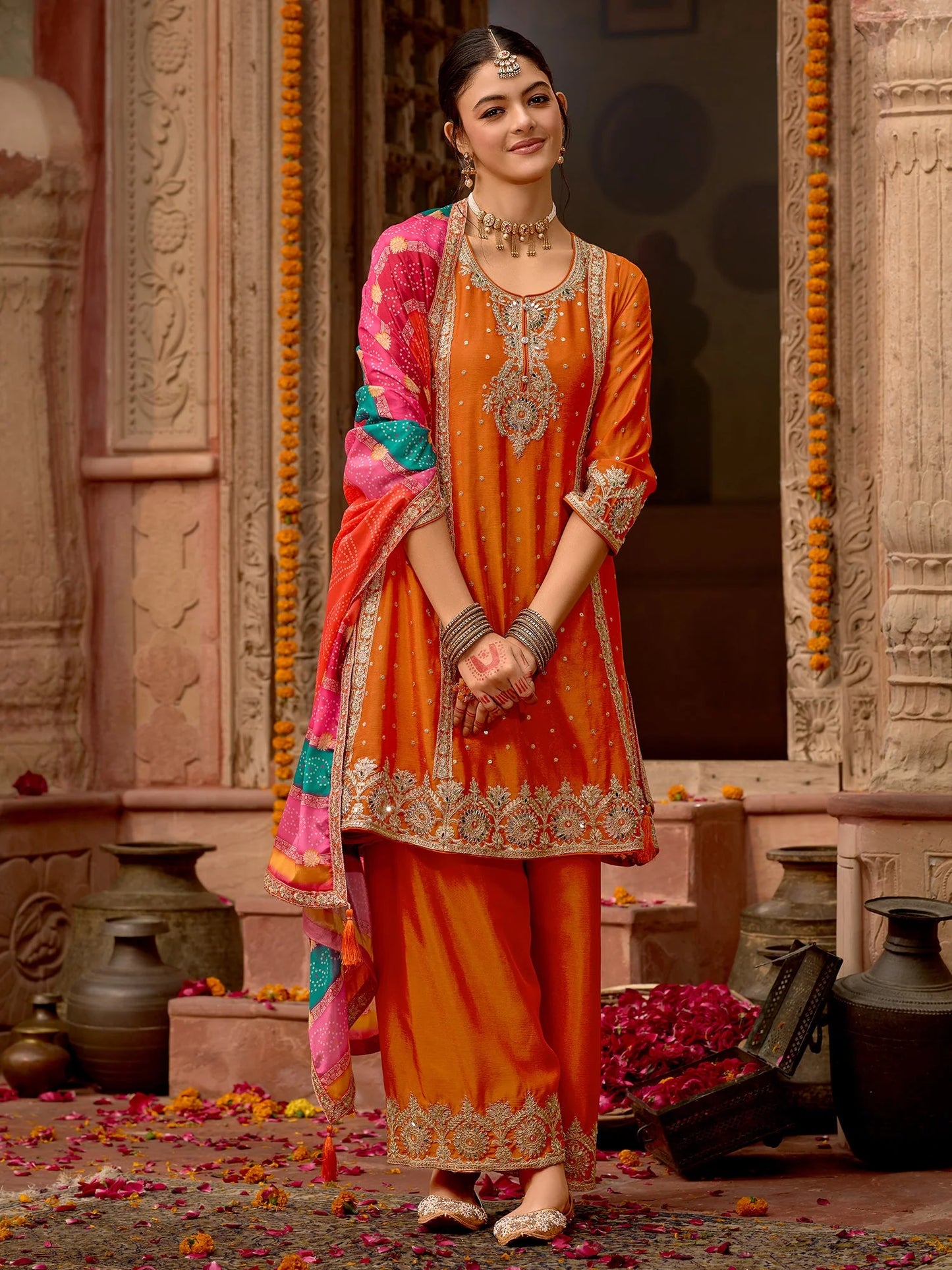 A-Line Kurta Palazzos With Dupatta Set