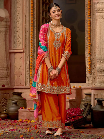 A-Line Kurta Palazzos With Dupatta Set