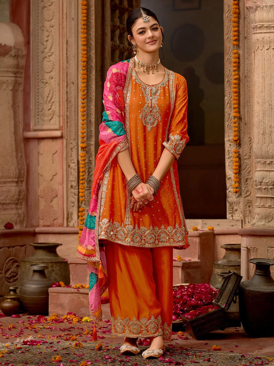 A-Line Kurta Palazzos With Dupatta Set