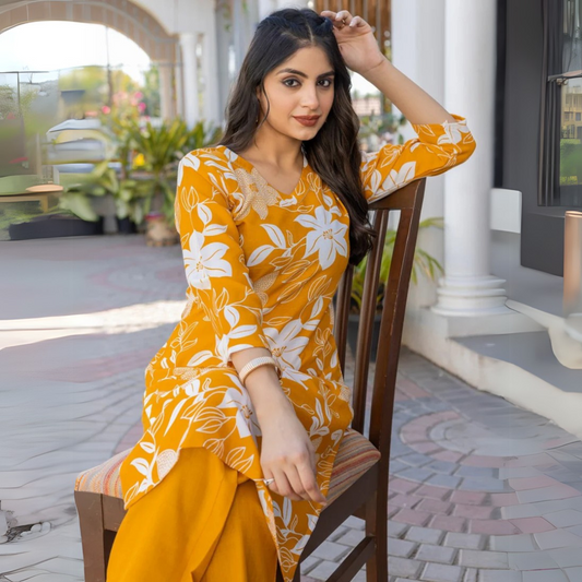 Cotton Blend Kurti-Pant Set