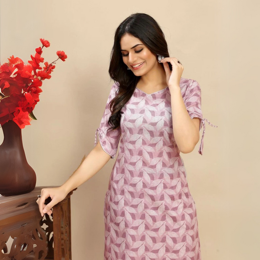 Women Leaf Print Straight Kurta Set