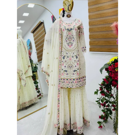 Kurta With Sharara Suit  Embroidery Work