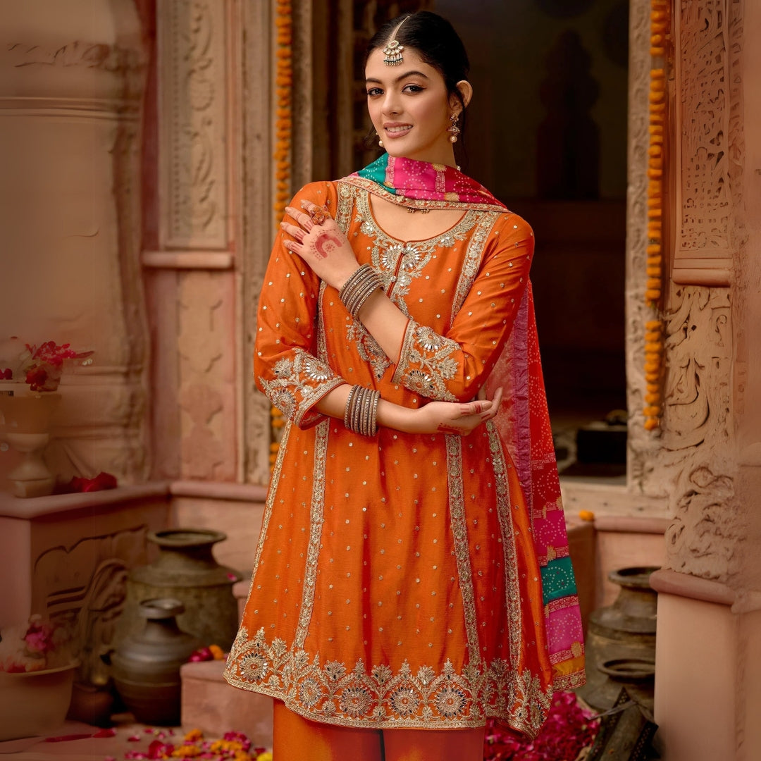 A-Line Kurta Palazzos With Dupatta Set