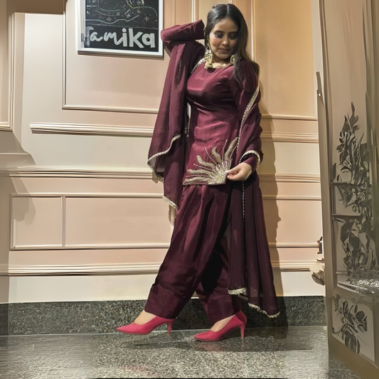 Graceful Handworked Crepe Silk Ensemble – Farshi Pant Set