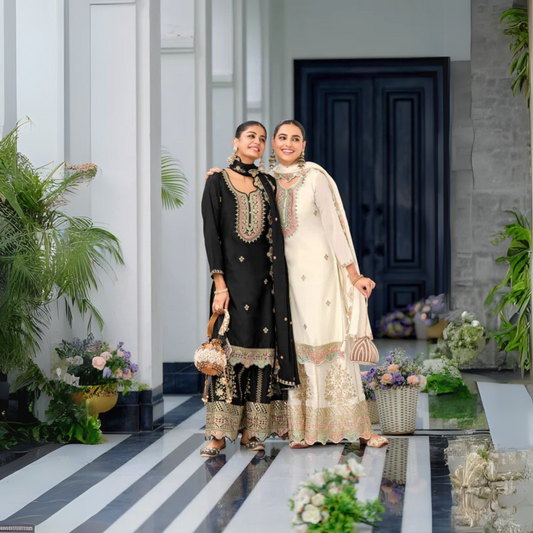 Black Embroderied Full Work gharara Suit Set(Free size)