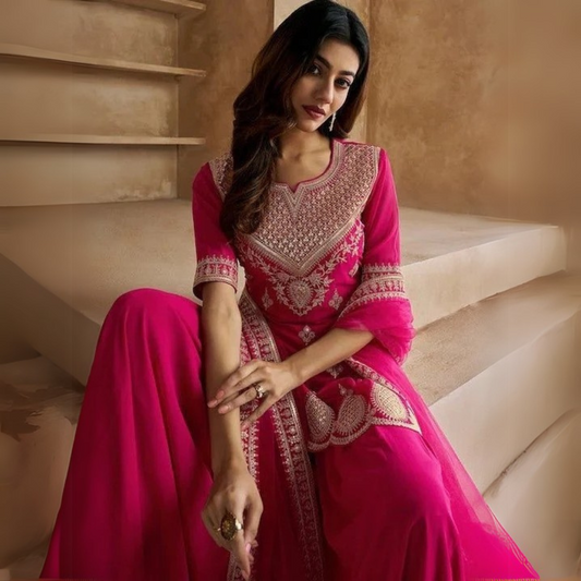 Women Embroidered Sharara Suit Set