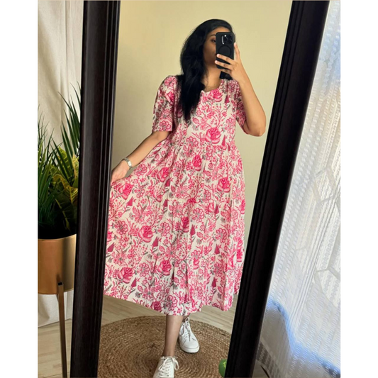 PInk Floral Printed Cotton Dress