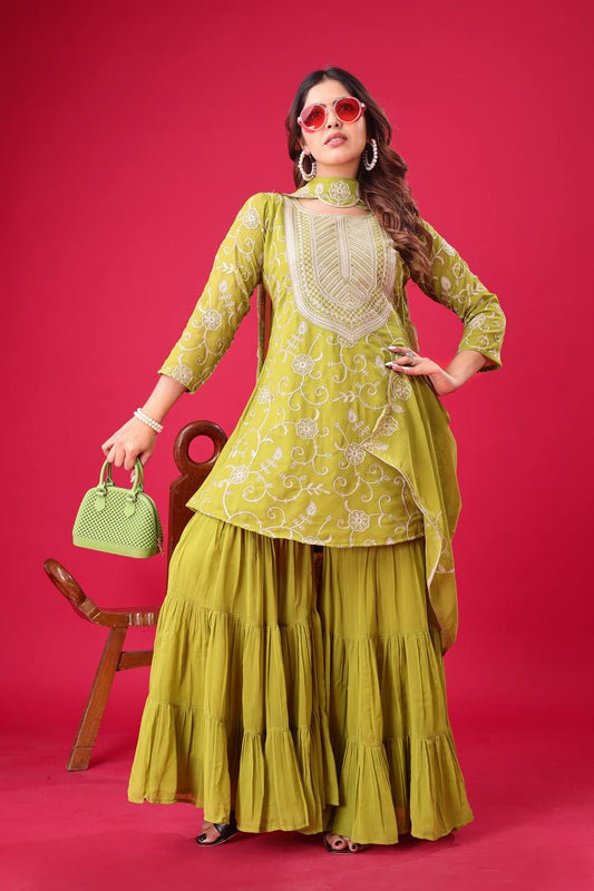 Elegant Heavy Georgette Embroidered Sharara Set