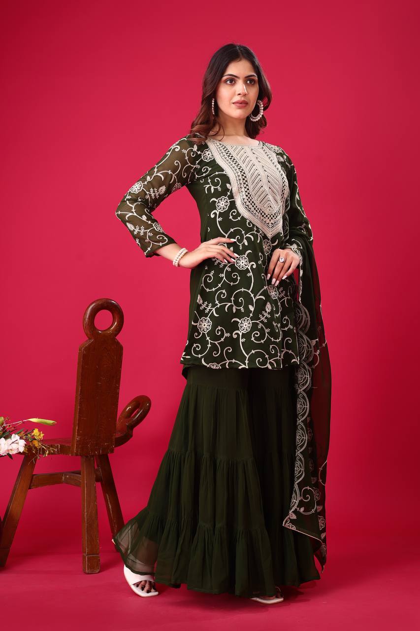 Elegant Heavy Georgette Embroidered Sharara Set