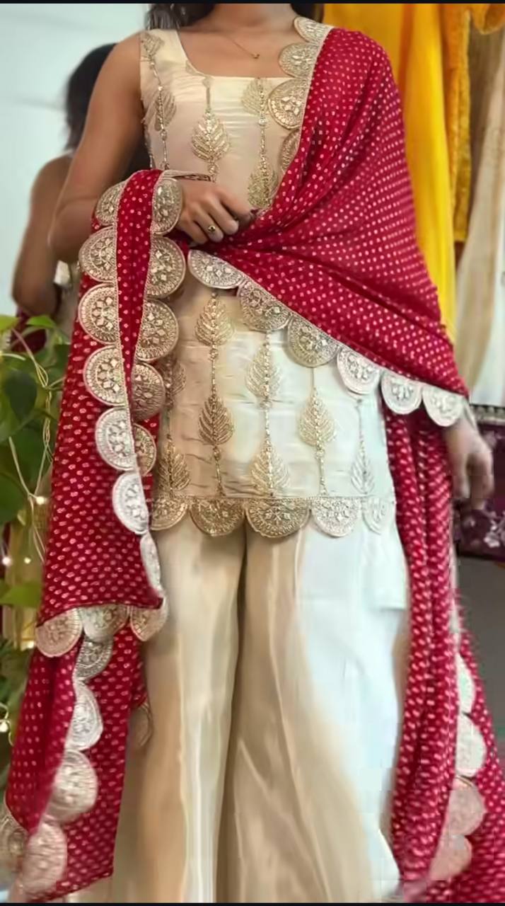Heavy Tedy Crush And Embroidery 3 piece Sharara Suit Set