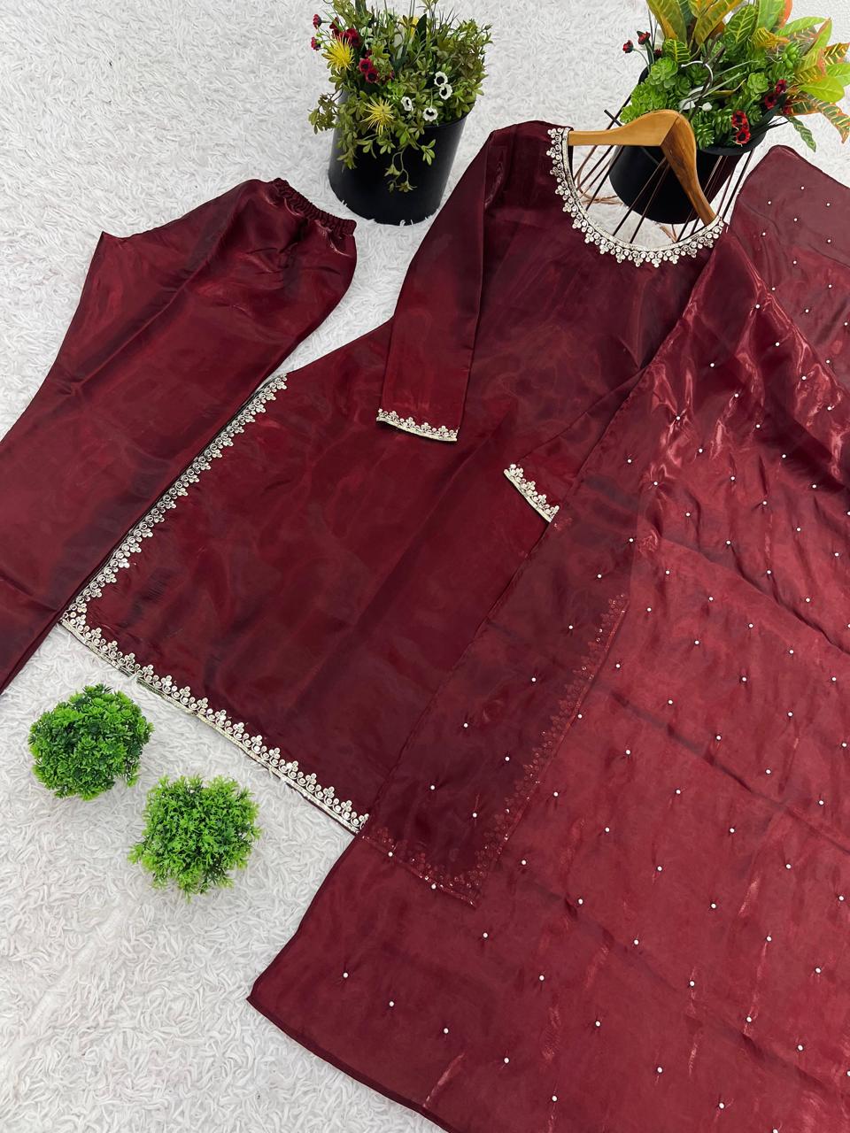 Maroon Aurora Silk Embroidered Ensemble